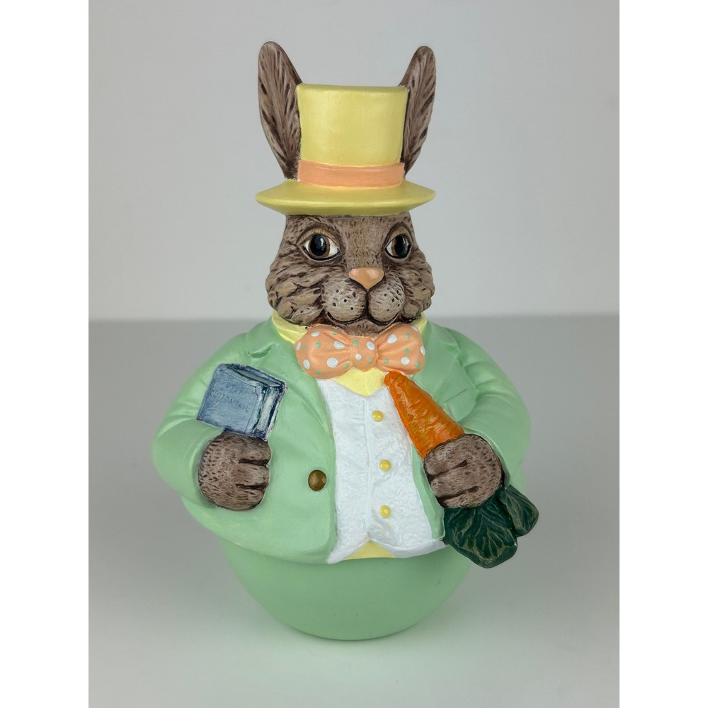 Handmade Bunny Music Box‎ Spins Ceramic Talk to the Animals Rabbit Vintage 90s